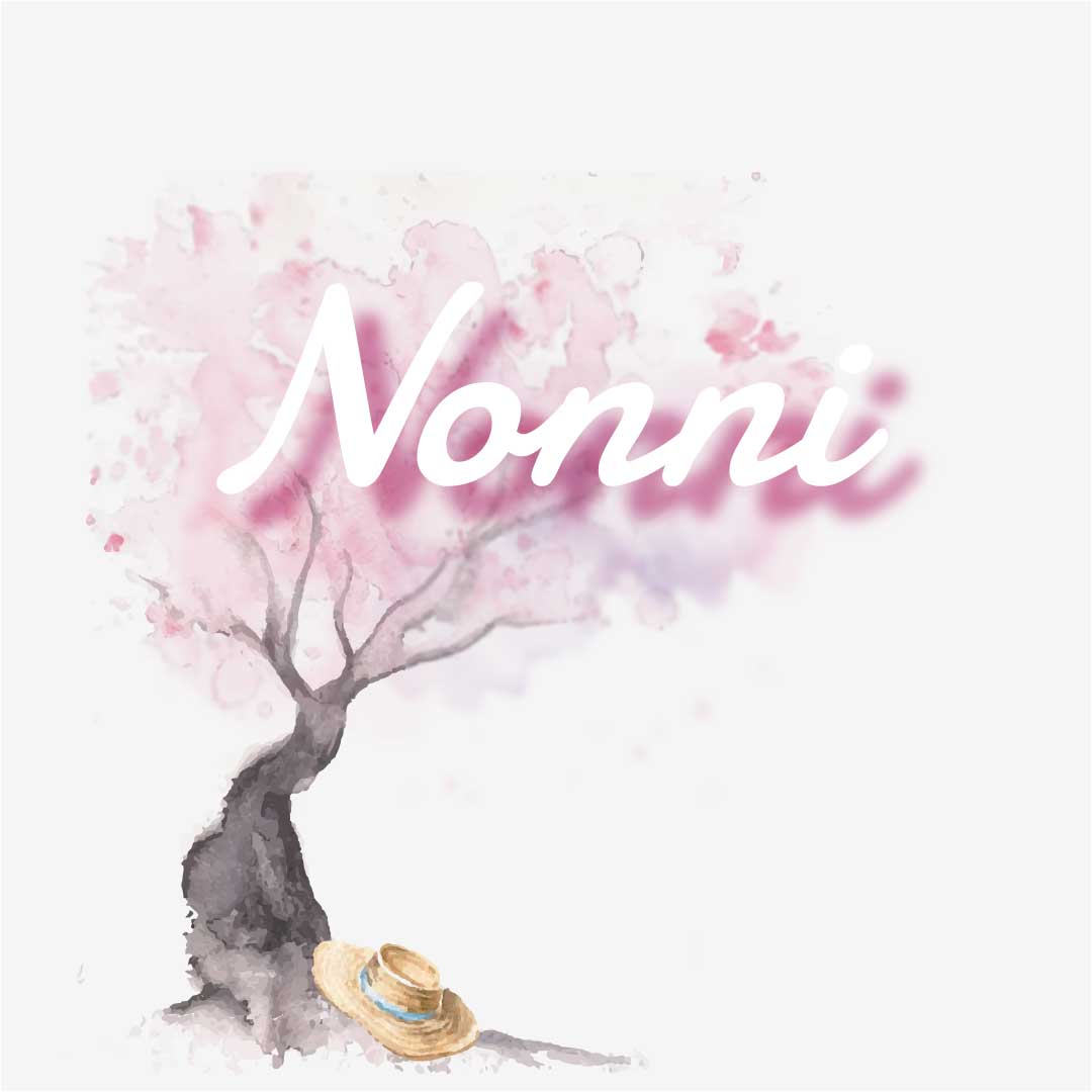 Illustrazione ad acquerello di un albero di ciliegio in fiore con un cappello di paglia appoggiato al tronco